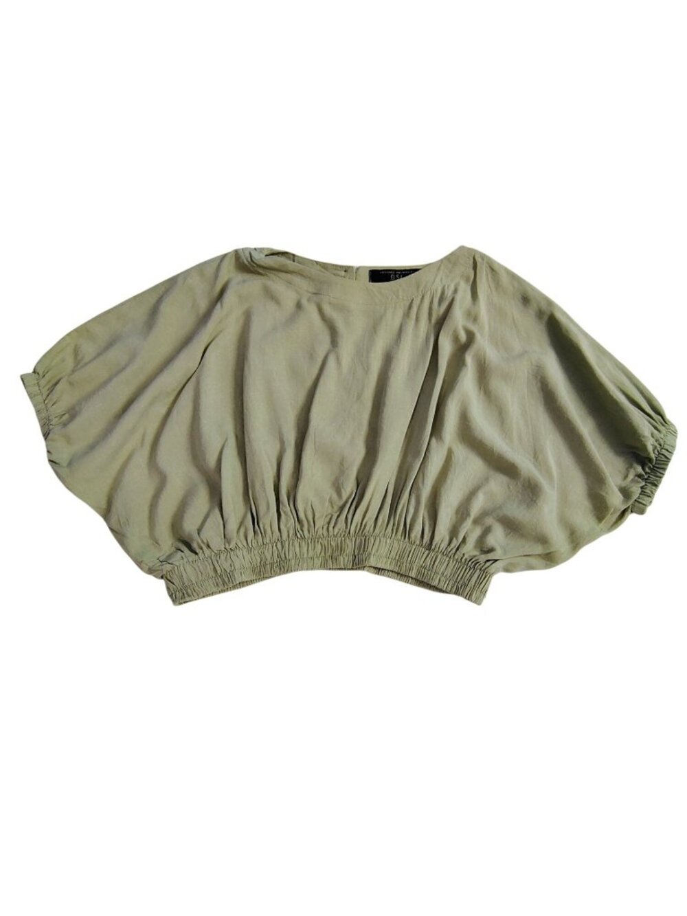 BSL Mint Green Elastic Waist Womens Blouse Small Viscose-Linen Blend Lightweight